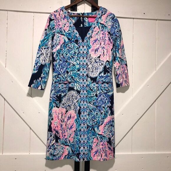 Lilly Pulitzer Women’s Small Sophya Dress High Tide Navy Party Paradise Pockets - Picture 1 of 11